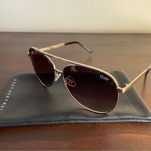 Quay Australia X Shay Mitchell Gold Amber Aviator Vivienne Sunglasses with Case